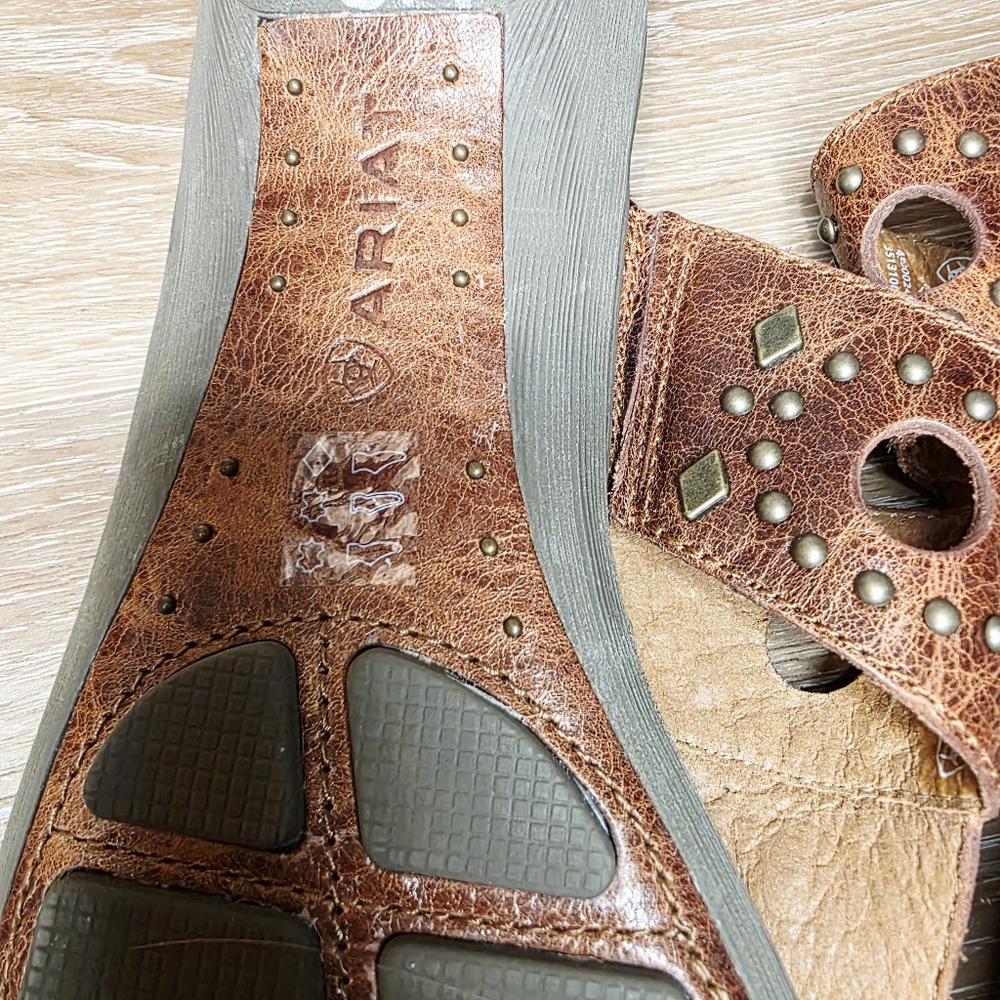 Ariat Tan Leather Sandals with Stud Accents - Picture 6 of 7